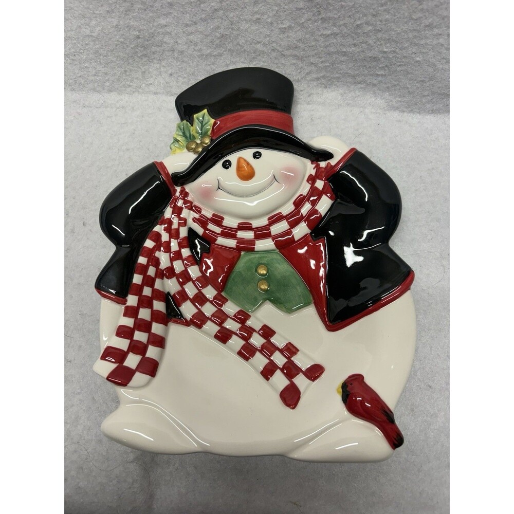 Snowman Plate Fitz and Floyd Holly Jolly  2004 Canapé Plate 7"x9"